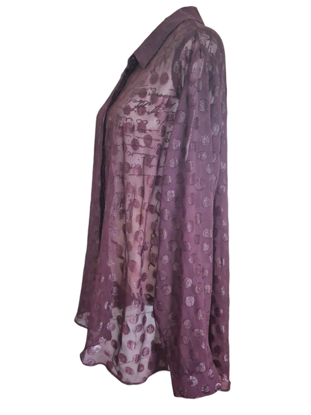Lane Bryant Plum Sheer Polka Dot Button Down Blouse 22/24 Artsy Romantic Boho - Picture 2 of 8